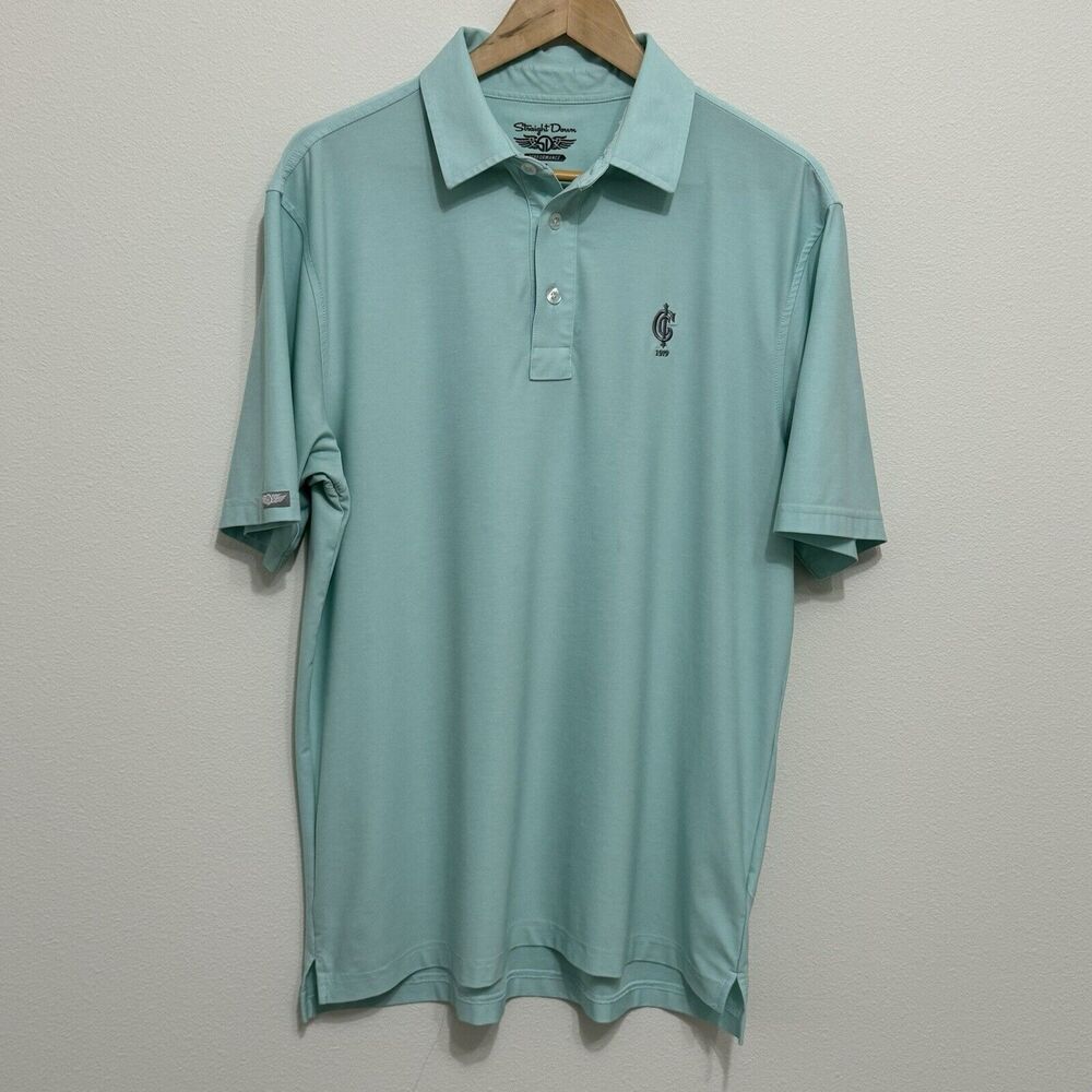 Straight Down Performance Polo Shirt Mens Medium Teal Green Golf Stretch